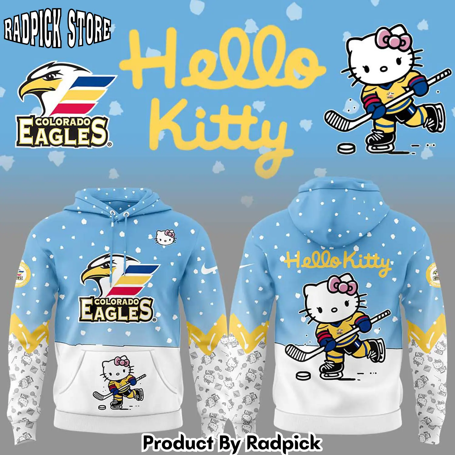 Colorado eagles x hello kitty hoodie joggers hoodie and long pants set v3 rp291805